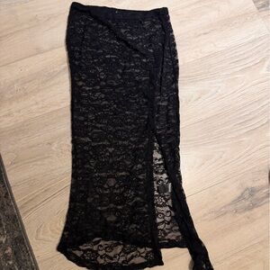 Lioness Midnight Black Lace Maxi Skirt with slit